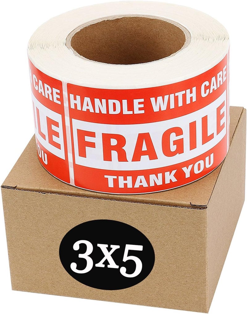SJPACK Fragile Stickers 3'' x 5'' 1 Roll 500 Labels Fragile - Handle with Care - Thank You Shipping Labels Stickers (500 Labels/Roll) - Image 1